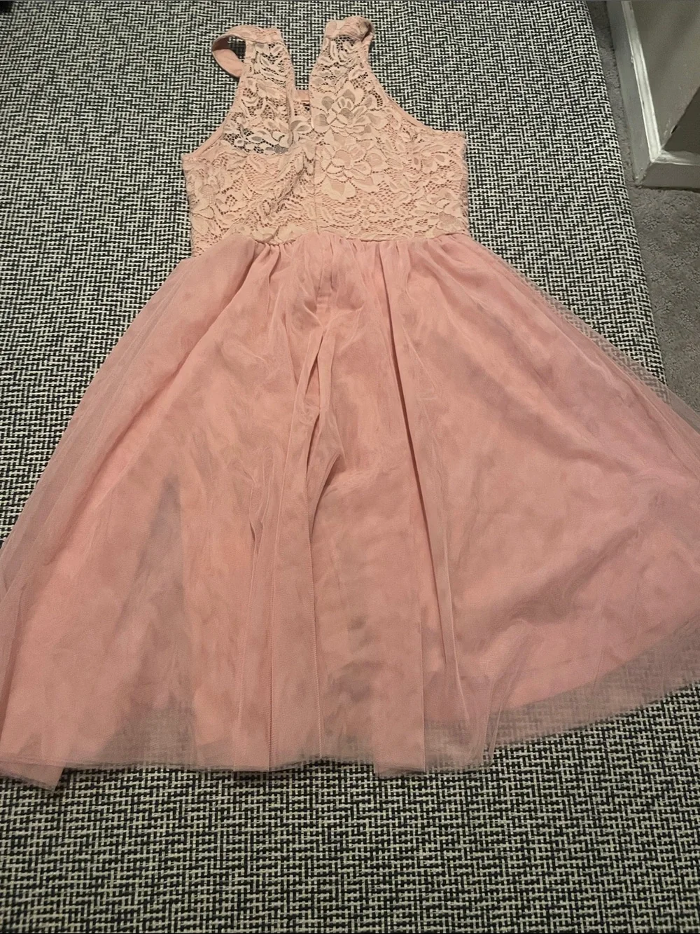 Girls' Blush Pink Lace Bodice Tulle Party Dress